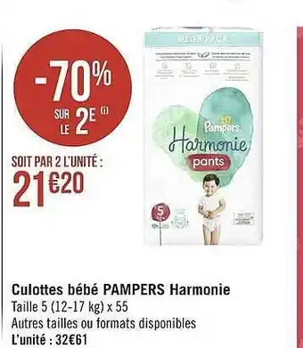Géant Casino Culottes bébé pampers harmonie offre