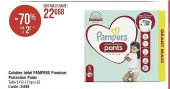 Géant Casino Culottes bébé pampers premium protection pants offre