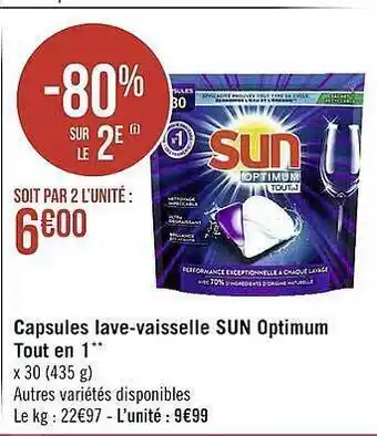 Géant Casino Capsules lave-vaisselle sun optimum tout en 1 offre