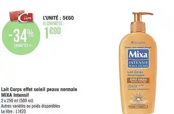 Géant Casino Lait corps effet soleil peaux normale mixa intensif offre