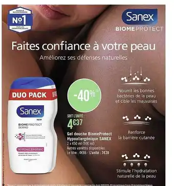 Géant Casino Gel douche biome protect hypoallergénique sanex offre