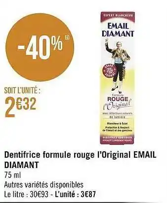 Dentifrice formule rouge l'original email diamant