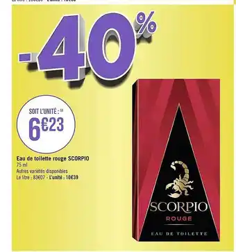 Géant Casino Eau de toilette rouge scorpio offre