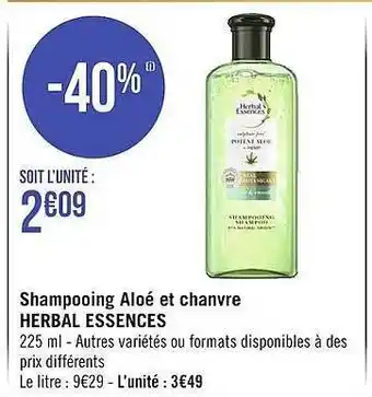 Géant Casino Shampooing aloé et chanvre herbal essences offre