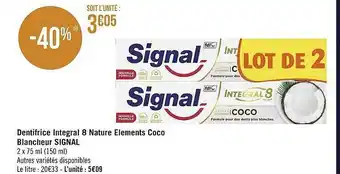 Géant Casino Dentifrice intégral 8 nature éléments coco blancheur signal offre