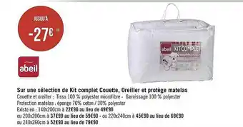 Géant Casino Kit complet couette, oreiller et protège matelas abeil offre