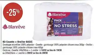 Géant Casino Kit couette + oreiller basic blanrêve offre