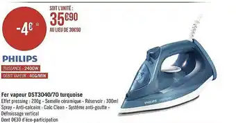 Géant Casino Fer vapeur dst3040-70 turquoise philips offre