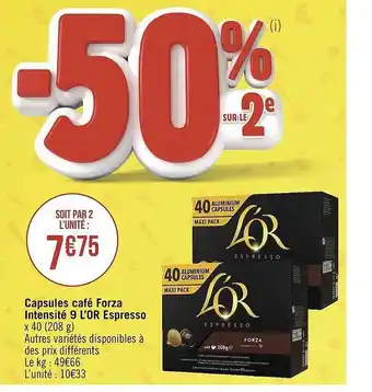 Géant Casino Capsules café forza intensité 9 l'or espresso offre