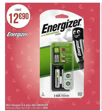 Géant Casino Mini chargeur + 2 piles aaa energizer offre