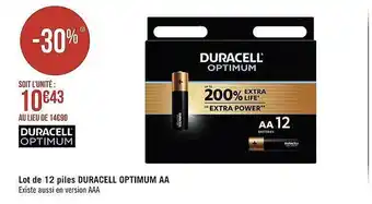 Géant Casino Lot de 12 piles duracell optimum aa offre