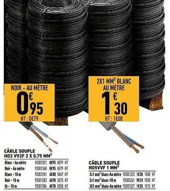 CĂąble souple h03 vv2f 2 x 0,75 mmÂČ, cĂąble souple h05vvf 1 mmÂČ