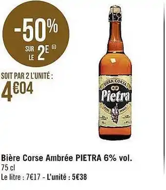 Casino Supermarchés Bière corse ambrée pietra 6% vol. offre