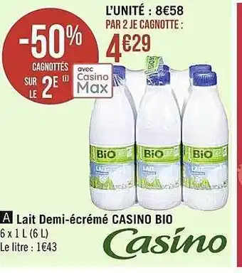 Casino Supermarchés Lait demi-écrémé casino bio offre