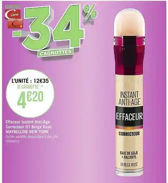 Casino Supermarchés Effaceur instant anti-âge correcteur 01 beige rose maybelline new york offre