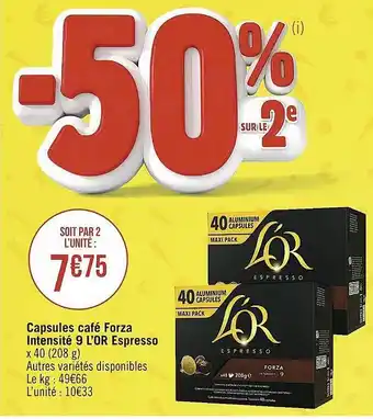 Casino Supermarchés Capsules café forza intensité 9 l'or espresso offre