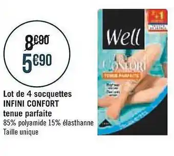 Géant Casino Lot de 4 socquettes infini confort tenue parfaite well offre