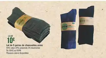 Géant Casino Lot de 5 paires de chaussettes unies sincère offre