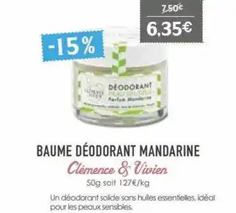 Naturalia Baume déodorant mandarine clémence & vivien offre