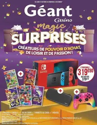 Géant Casino L'ensemble console + 1 jeu au choix + 1 manette au choix + 1 housse offre