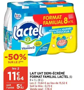 Bi1 Lait UHT Demi-écréme Format Familial Lactel offre