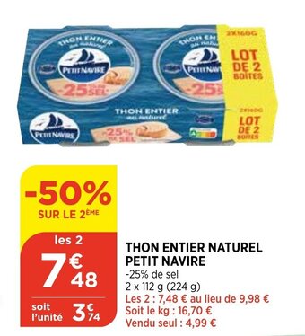 Bi1 Thon Entier Au Naturel Petit Navire offre