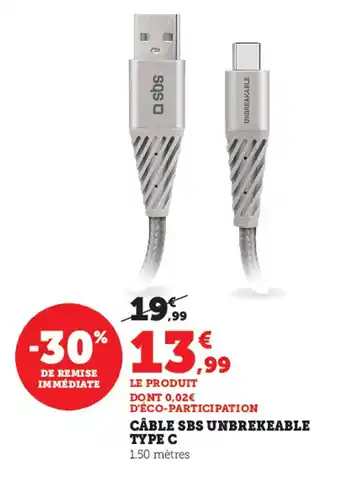 Super U Câble Sbs Unbrekeable Type C offre