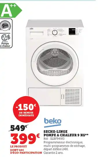 Super U Seche-Linge Pompe A Chaleur 9 KG offre