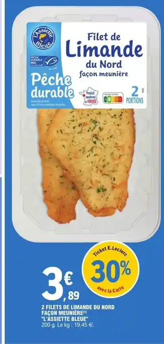 E.Leclerc 2 Filets de Limande Du Nord Façon Meunière l'Assiette Bleue offre