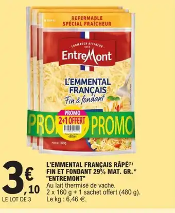 E.Leclerc l'Emmental Français râpé Fin Et Fondant 29% Mat Gr Entremont offre