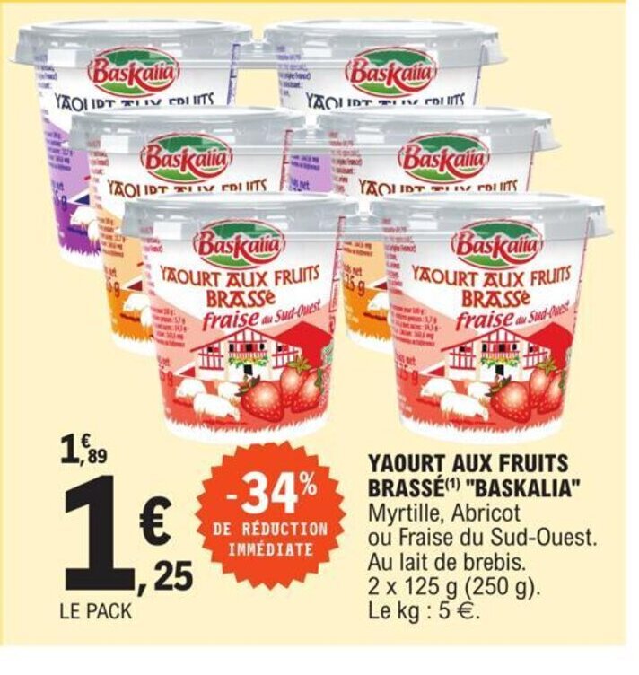 Promo Yaourt Aux Fruits Brassé Baskalia chez E.Leclerc