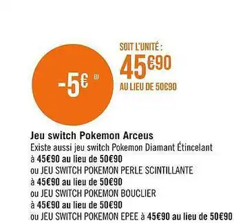 Géant Casino Jeu switch pokémon arceus offre