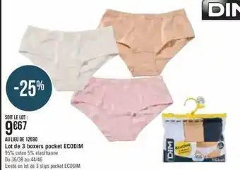 Géant Casino Lot de 3 boxers pocket ecodim dim offre