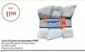 Géant Casino Lot de 30 paires de chaussettes sport offre