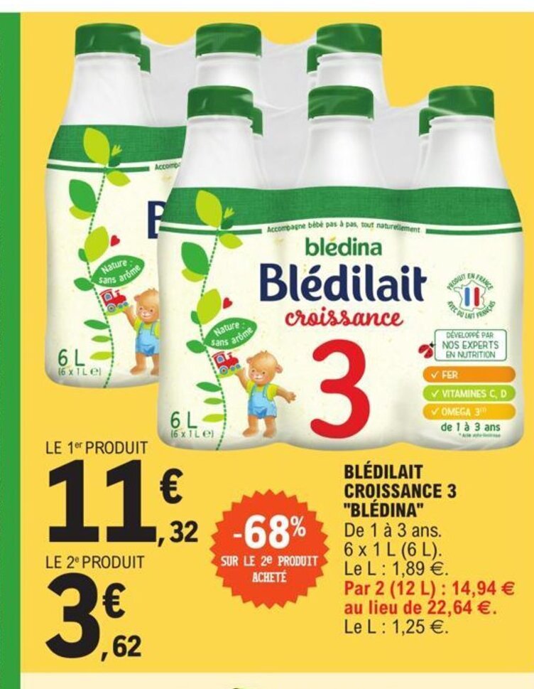 Promo Blédilait Croissance 3 Blédina chez E.Leclerc