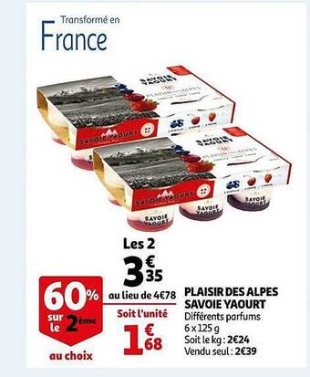 Auchan Plaisir des alpes savoie yaourt offre