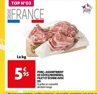 Auchan Pork : assortiment de côtes premières, filet et échine avec os offre