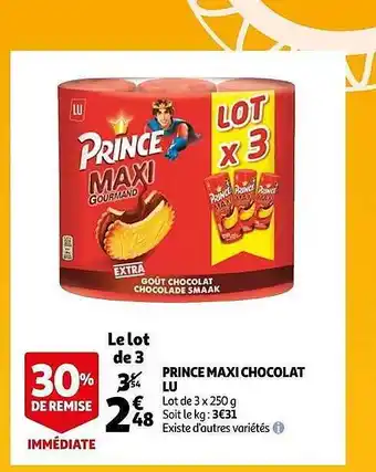 Auchan Prince maxi chocolat lu offre