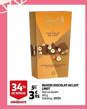 Auchan Nuxor chocolat au lait lindt offre
