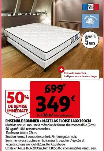 Ensemble sommier + matelas eloise 140x190 cm