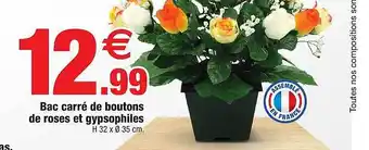 Bazarland Bac carré de boutons de roses et gypsophiles offre