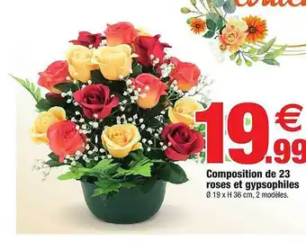 Bazarland Composition de 23 roses et gypsophiles offre