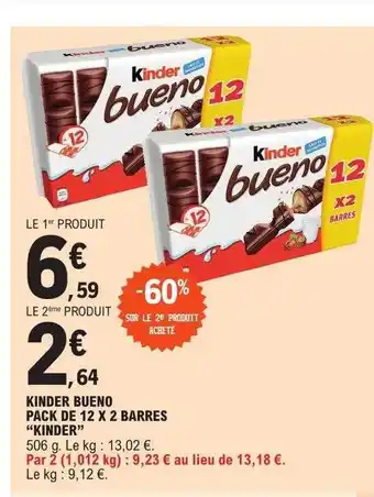 E.Leclerc Kinder bueno pack de 12 x 2 barres offre