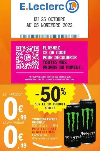 E.Leclerc Offre "monster energy original" chez e leclerc offre
