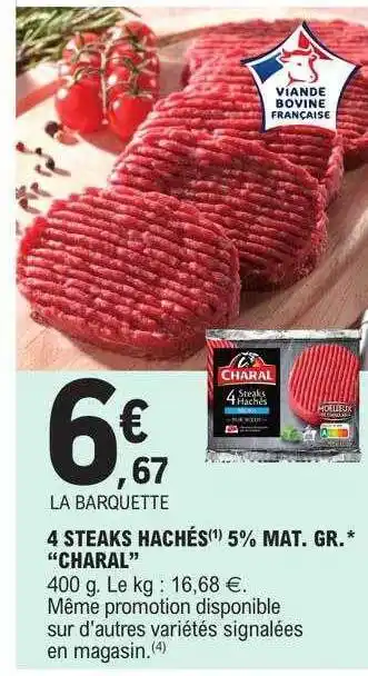E.Leclerc 4 steaks hachés 5% mat.gr. offre