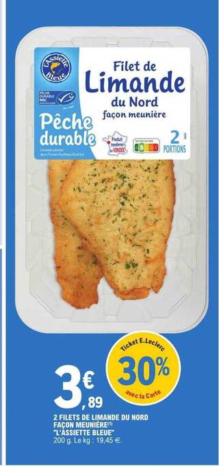 E.Leclerc 2 filets de limande du nord façon meunière offre