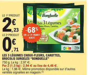 E.Leclerc Les 3 légumes choux-fleurs, carottes, brocolis surgelés offre