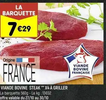 Leader Price Viande bovine steak** x4 à griller offre