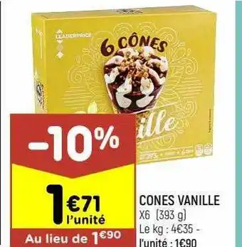 Leader Price Cônes vanille offre