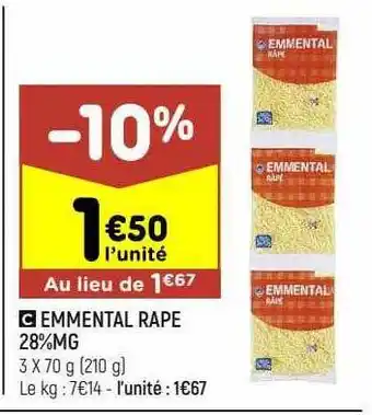 Leader Price Emmental râpé 28% mg offre